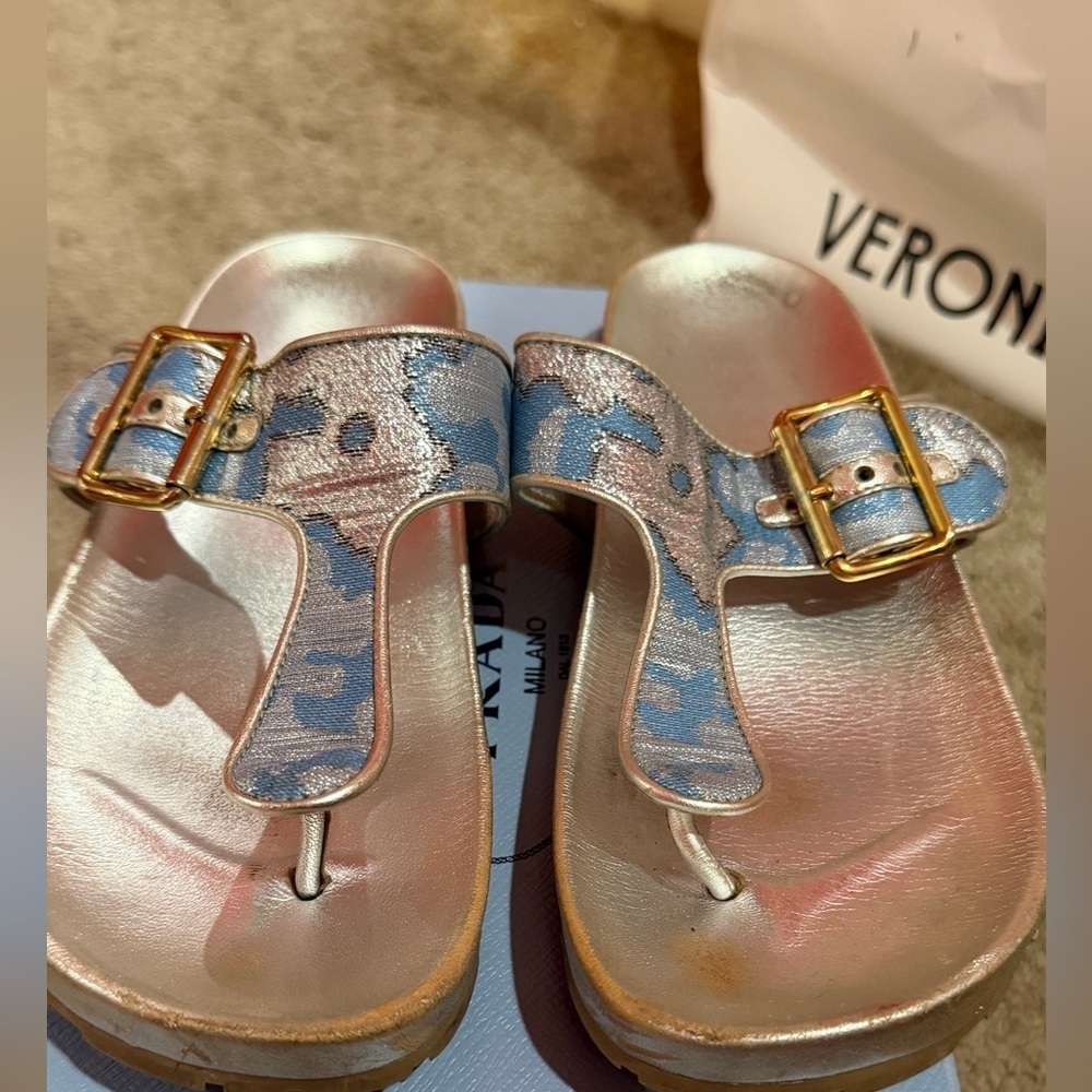 Prada Women's Blue and Gold Thong Sandals size 38 - Picture 2 of 6